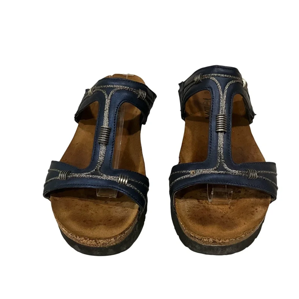 Naot Dana‎ Women Blue Leather Sandals Metallic Silver Detail Size 38 L7 Israel